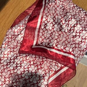 COACH Red and White Large Signature Scarf
